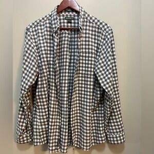 Eddie Bauer Flannel Button Down Long Sleeve Gray & White Check Shirt Unsex L
